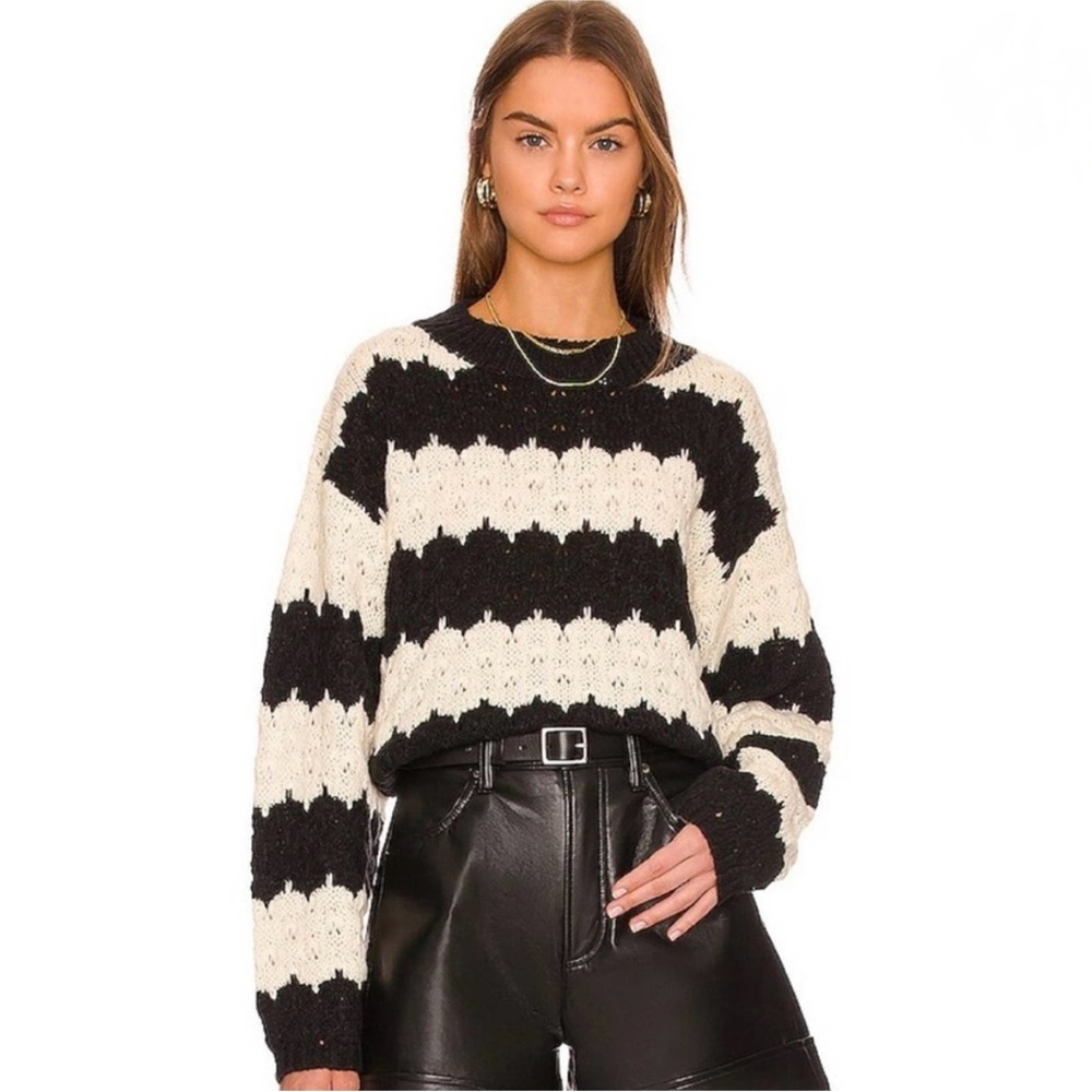 Line & Dot Beckett Sweater Crewneck Pullover Knit Black Ivory Stripe